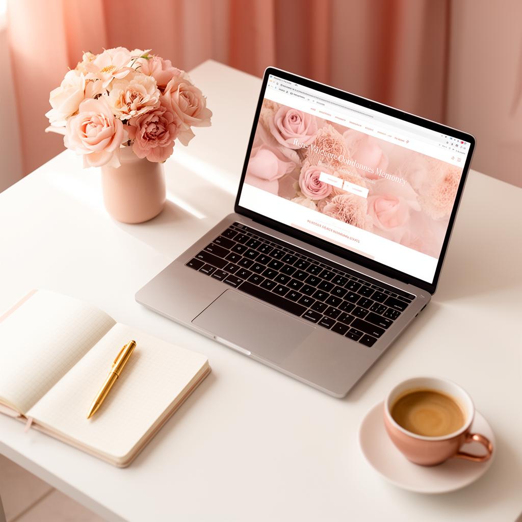 Elegant workspace with laptop showing a beautiful website